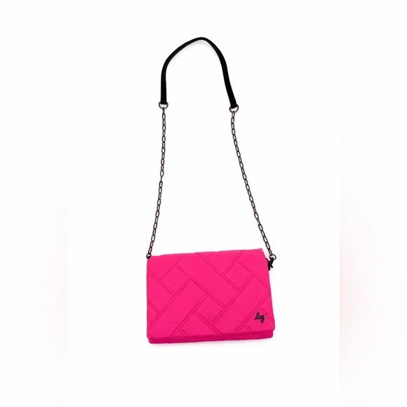 Lug Huddle Quilted Shoulder- Crossbody Bag, Gunmetal Chain Strap Magenta Pink - Picture 3 of 15